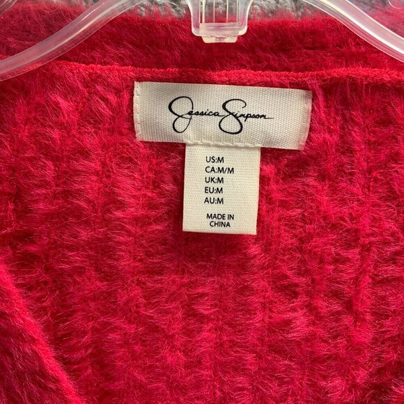 Jessica Simpson Cardigan Women's Medium Hot Pink Fuzzy Barbiecore Artsy Kawaii - Picture 4 of 10